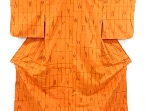 リサイクル　変わり格子に琉球絣柄織り出し手織り紬着物
